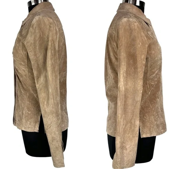 SUTTON STUDIO SUEDE LEATHER RUCHED COLLARED WESTERN SHIRT JACKET SHACKET - Picture 7 of 15